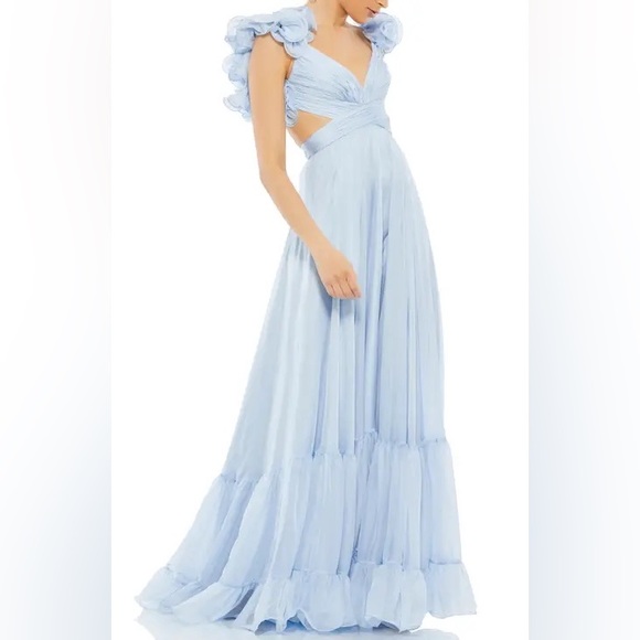 Mac Duggal Blue Rosette Chiffon Cutout Empire Waist Gown - XS - Picture 1 of 3